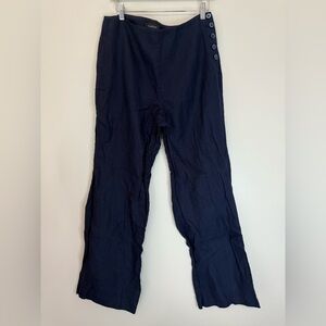 Talbots Dark Blue Linen Wide Leg Pants with button accents in size 10